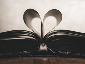 Book pages in a heart