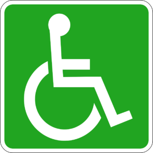 Green square with white wheelchair icon