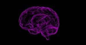 Purple wispy brain shape on a black background